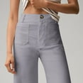 thumbnail image 2 of Women Stretch Twill Cropped Pants Wide Leg Jeans with Patch Pocket Straight Leg Chino Pants Casual Ankle Jeans Women Fashion Solid Color Elastic Long Pants Leisure Trousers Silver S, 2 of 6