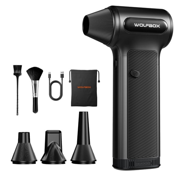 WOLFBOX Electric Air Duster DF200 with Removable Battery, Cordless Compressed Air Duster, Multi-Nozzle Cleaner for PC, Car & Home, Black