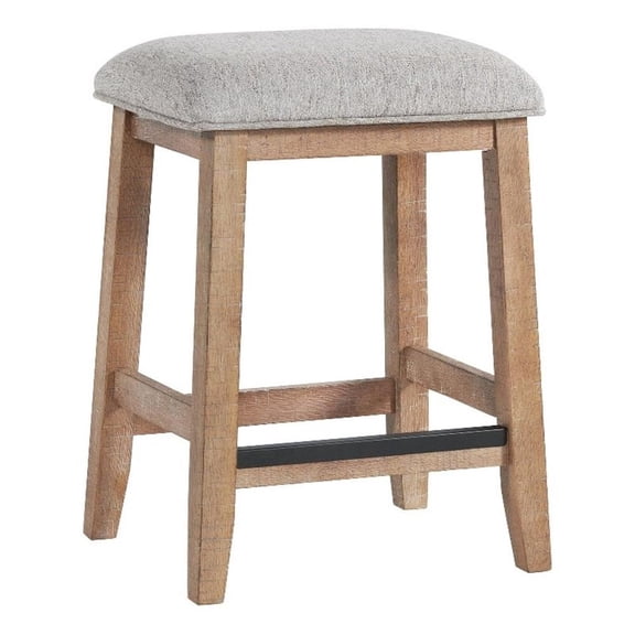 Pemberly Row Solid Pine and Pine Veneer Wood Backless Stool in Brown (Set of 2)