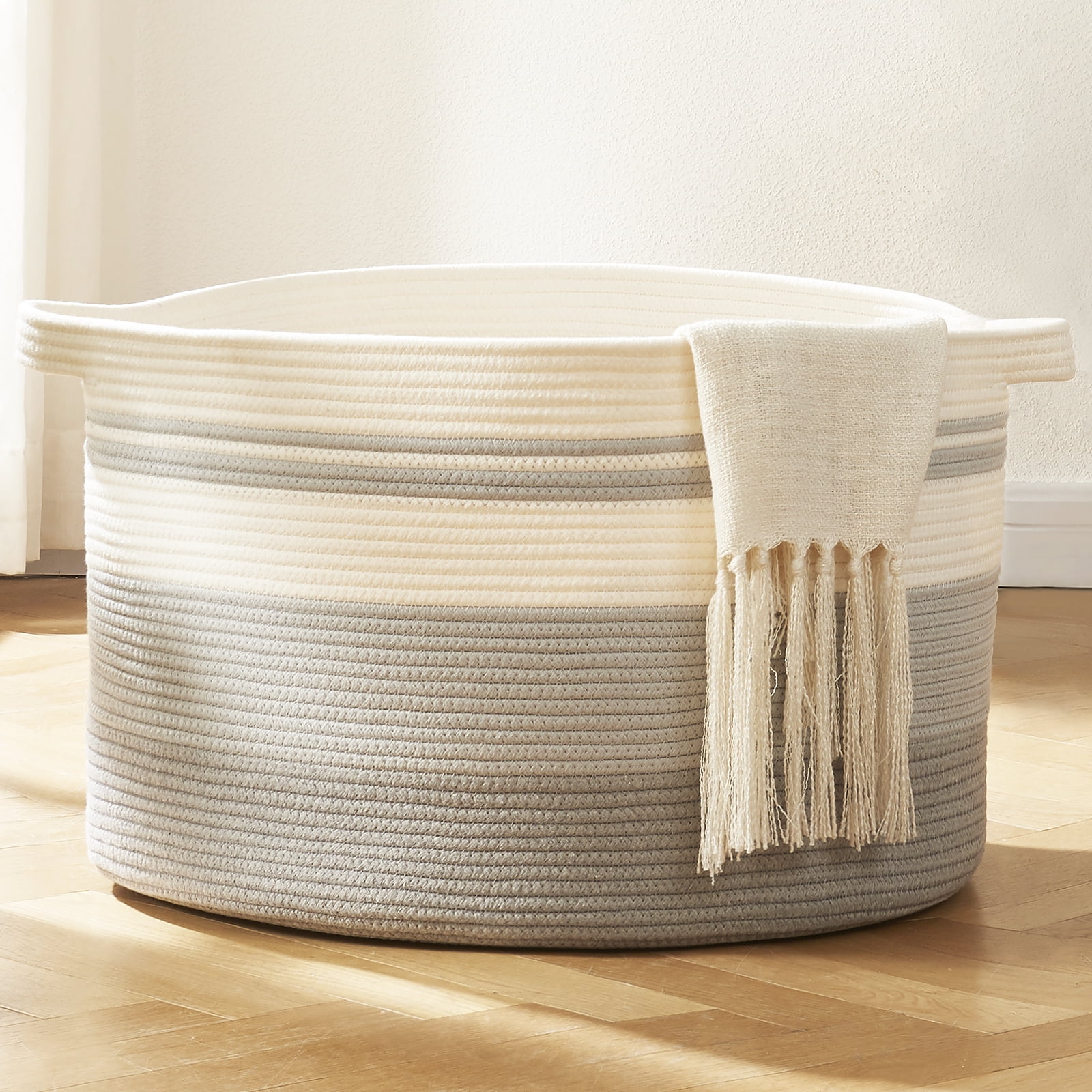 CHERISHGARD Cotton Laundry Basket Woven Rope 22*22*14" Laundry Hamper