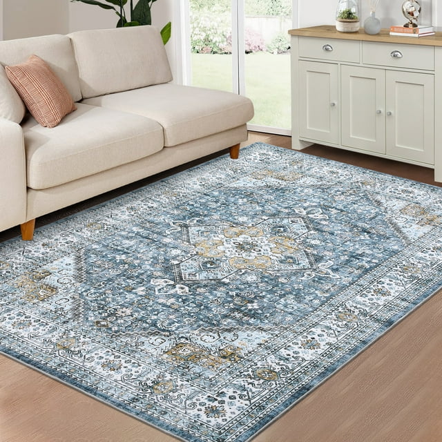 Bingirl Tapis Vintage à Médaillon 5'x7' Grand, Lavable à la Machine - Tapis de Sol Boho Résistant aux Taches et Antidérapant