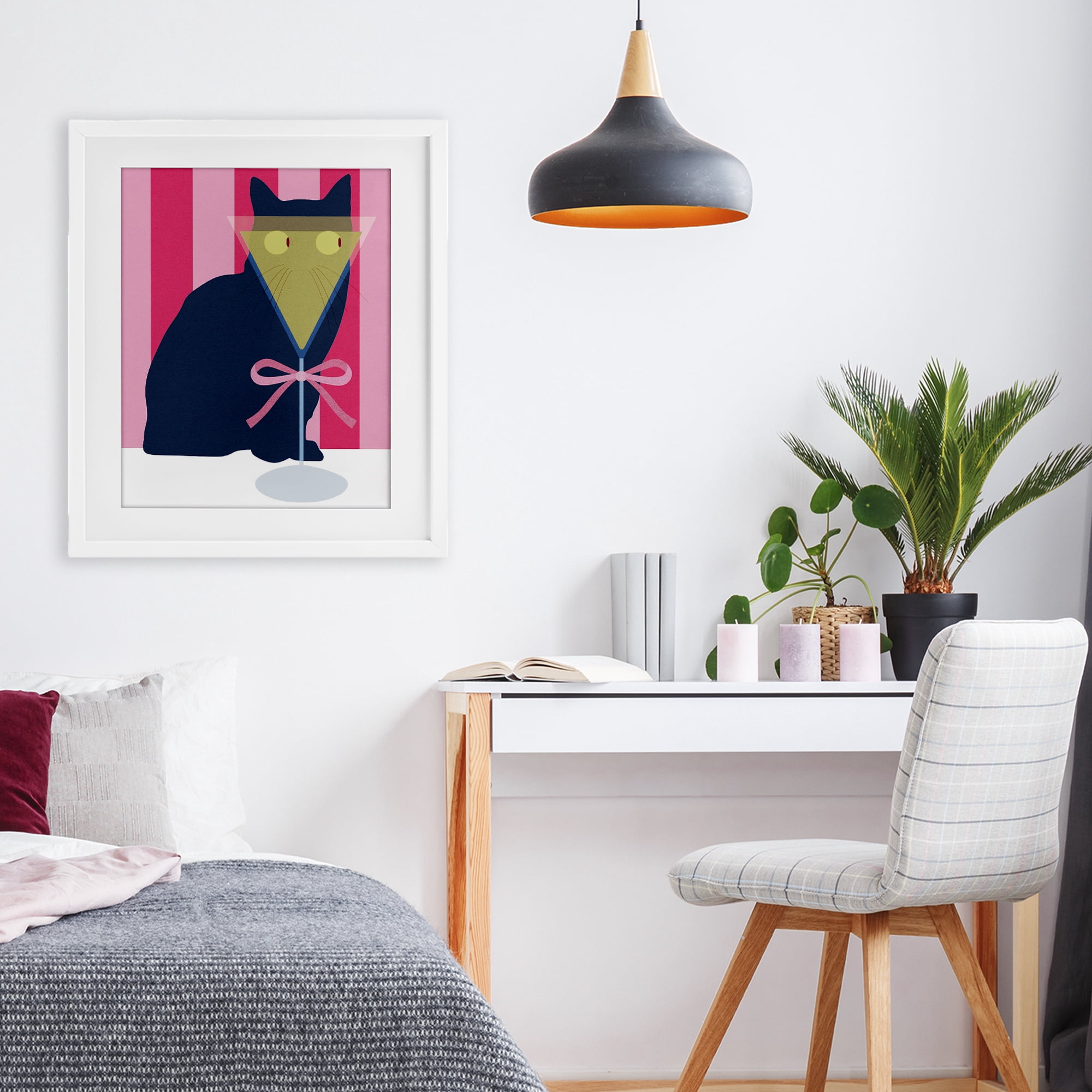 Stupell Industries Playful Striped Cat with Martini White Framed Print Under Glass, design by Lil' Rue