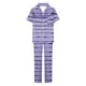 thumbnail image 4 of Pijama de manga corta con estampado de rayas para mujer, pantalón largo y fino, con solapa, de poliéster, para mujer, 4 of 5
