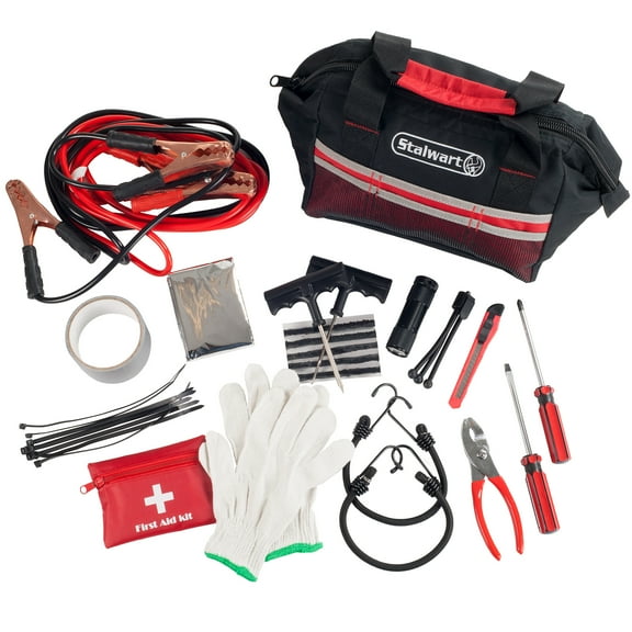 Stalwart Emergency Roadside Kit with Travel Bag, Red 55 Piece