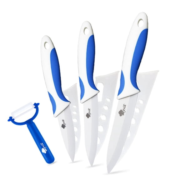 3-Piece Ceramic Knife Set with Covers-Sharp White Blade Rust Proof Kitchen Knives Stain Resistant Household Vegetables Slicing Tool