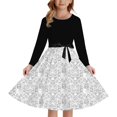thumbnail image 1 of oqasdz Robes pour Filles Robe de Fête Imprimée avec Lacets devant Manches Longues et Fermeture Élastique Arrière pour Fête de Vacances, 1 of 5