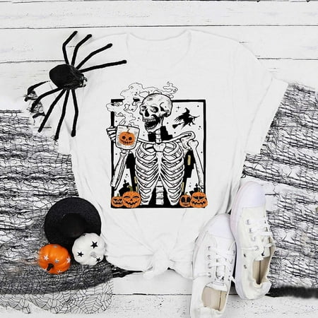 

2022 Womens Halloween Tops Womens Graphic Tee Shirts Short Sleeve Crewneck Tops T-shirts Trendy Casual Loose Blouse