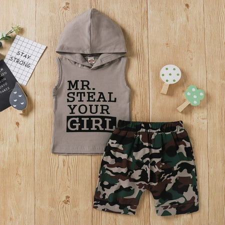 

Simplmasygenix Children s Day Kids Bodysuit Clearance Toddler Baby Boy Alphabet Sleeveless Hoodie Camouflage Print Shorts Suit