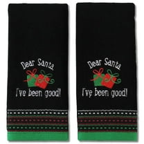Serafina Home Christmas Fingertip Towels: Plush Velour Cotton Embroidered Santa Message on Black with Decorative Border, Set of 2