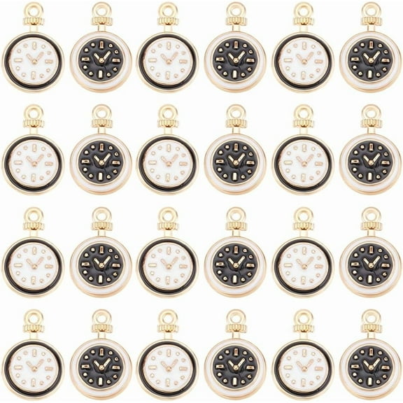 1 Box 100Pcs Time Clock Charms Clocks Charms Enamel Alloy Bulk Antique Black White Watch Christmas Holiday Charm DIY Hairpin Bracelets Earrings Women Beginners