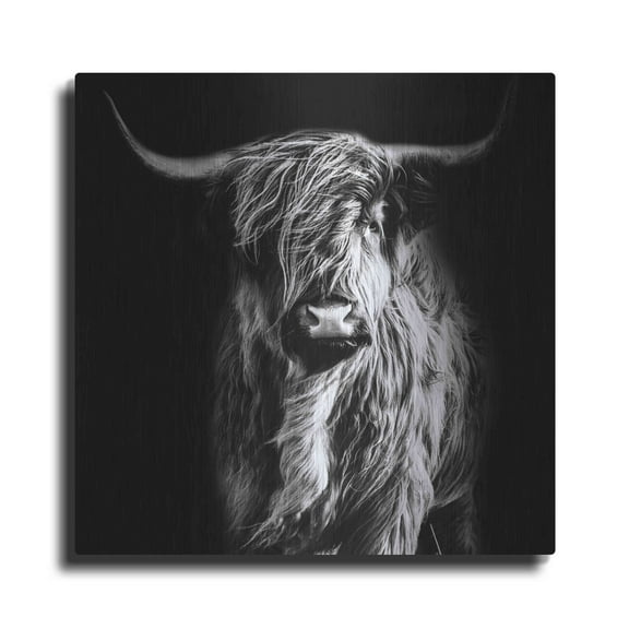 Luxe Metal Art 'Hippy Highland Cow' by Epic Portfolio Metal Wall Art, 12"x12"