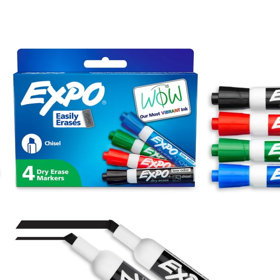 EXPO Dry Erase Markers, Chisel Tip, Assorted Colors, 4 Count