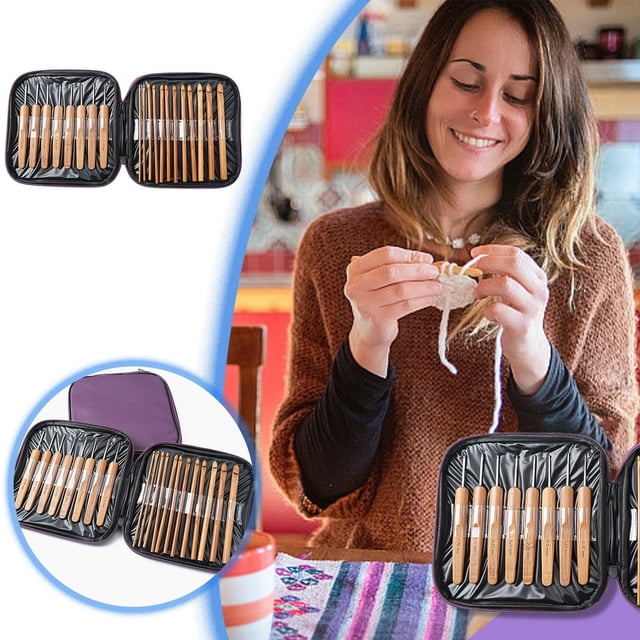 Wooden Crochet Set Wooden Knitting Tools Sweater Round Wooden Crochets Wooden Fine Crochet Pu Packaging Double Pointed Knitting Needles Set Diy Knitting compatible with Machine 22 Knitting Books for