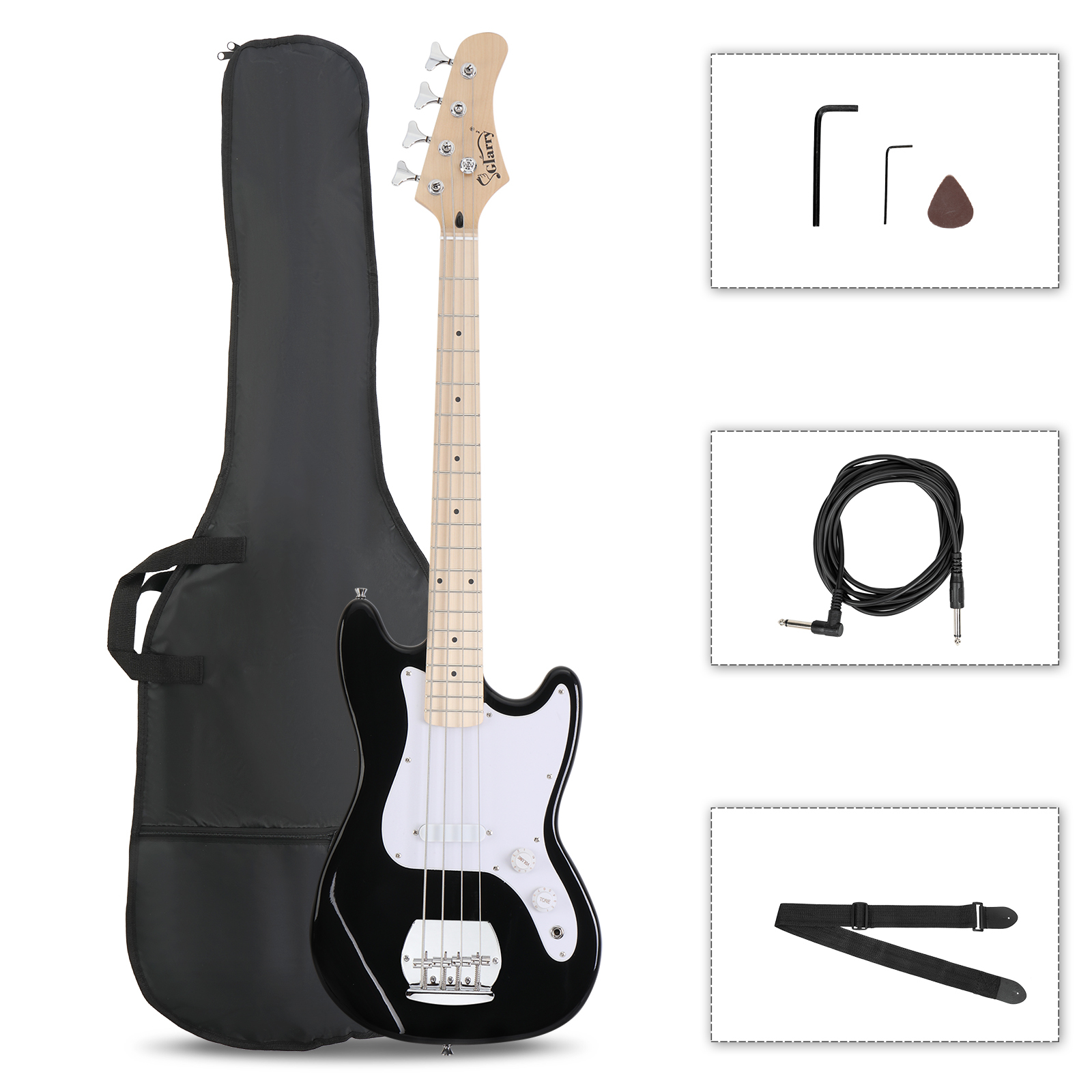 4 Strings GB Electric Bass Guitar Kit with Carry Bag, Strap, Connector