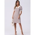 thumbnail image 4 of DARING DIVA Peter Pan Collar Plaid Puff Mini Tweed Dress XS Pink, 4 of 6