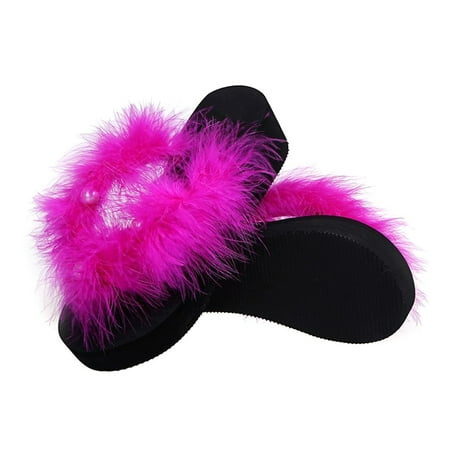 

Inkach Muffin Thick Soled Plush Slippers Women Flat Bottomed Beach Flip Flop Women