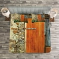 thumbnail image 3 of Ambesonne Rustic Quilted Bedspread Set 3 Pcs, Old French Wooden Door, King Size, Orange Green, 3 of 3