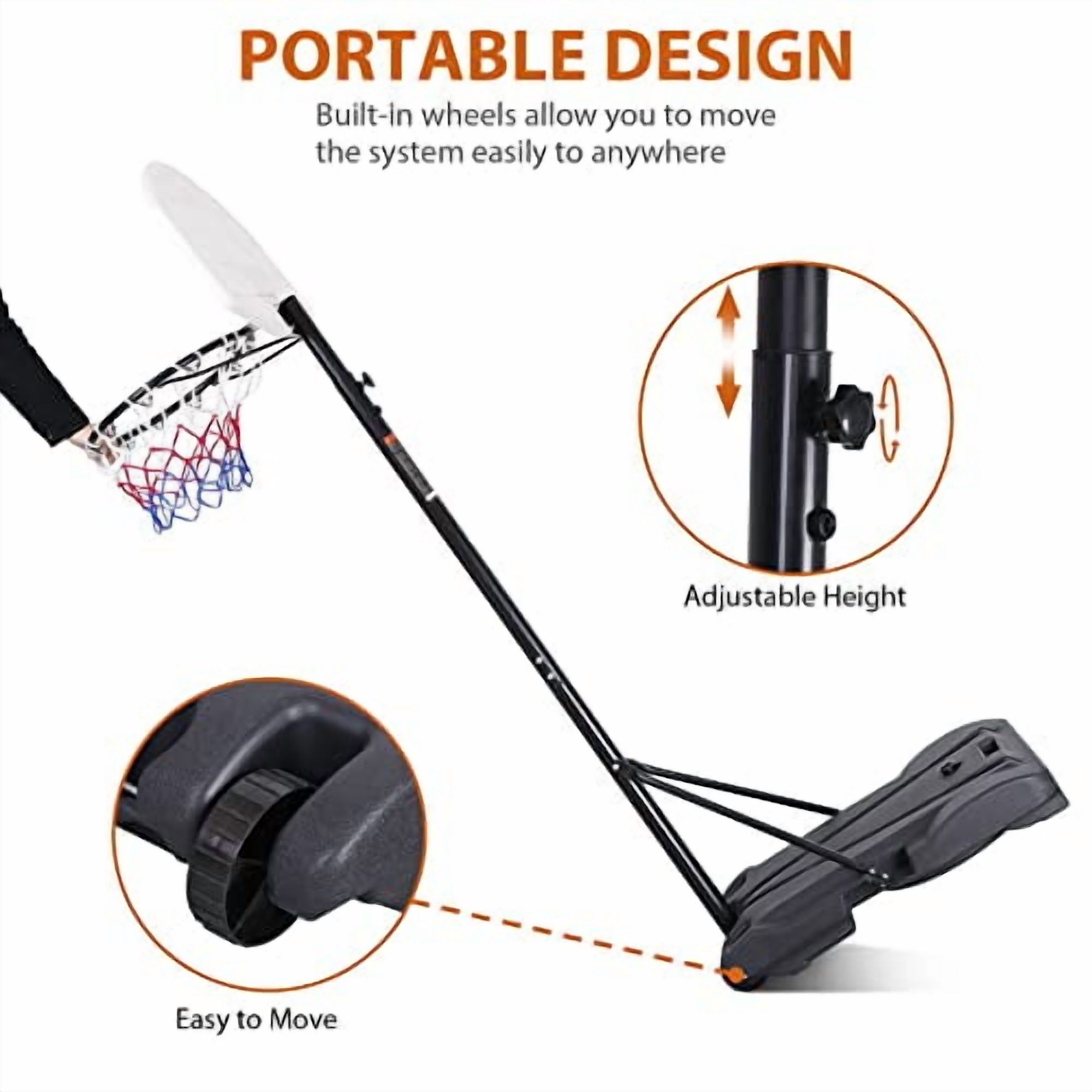 Portable Basketball Hoop, 5.8-7FT Height Adjustable Outdoor Goal System,Weather-Resistant, for Kids Youth,Adults in Backyard/Driveway/Indoor