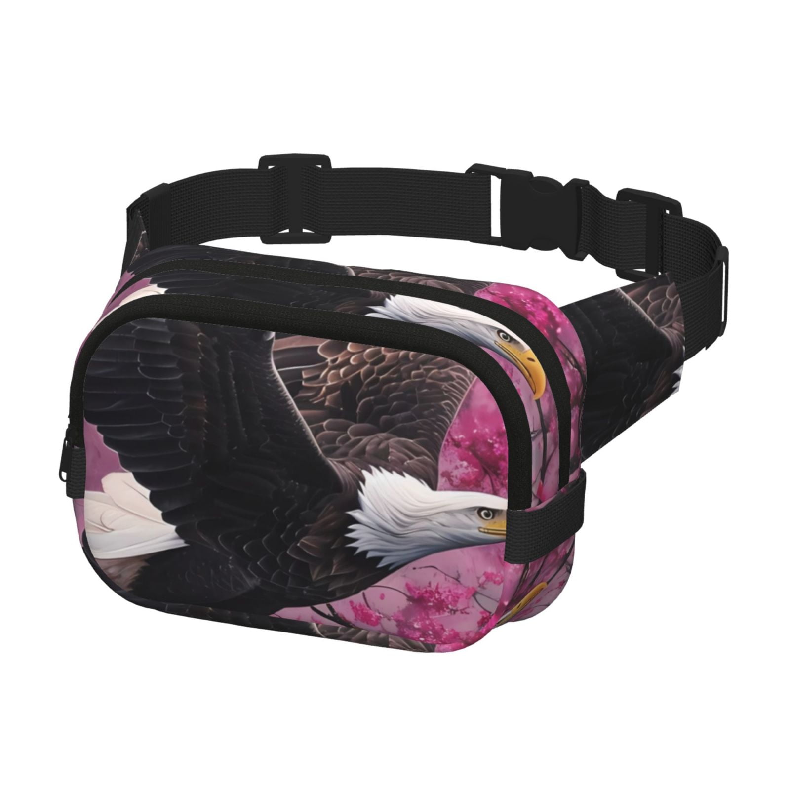 Picia Flower Bald Eagle Print Square Double-Layer Waist Bag Mini Adjustable Waist Belt Bag Exercise Running Travel Hiking