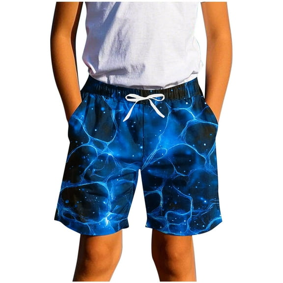 SGFCWSX Boys Swim Trunks Print Elastic Waist Quick Dry with Pockets Summer Beach Shorts for Teens Blue Size 13-14 Years