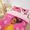 thumbnail image 3 of Castle Fairy Cute Black Girl Twin Duvet Cover,Boba Tea Print Twin Bedding,Pink Yellow,Grey Reversible,1 Duvet Cover and 1 Pillowcase, 3 of 6