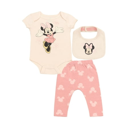 Disney Newborn Baby Outfit Set 3-Piece Set Bodysuit, Pants, and Bib Sizes 0- 9 Months