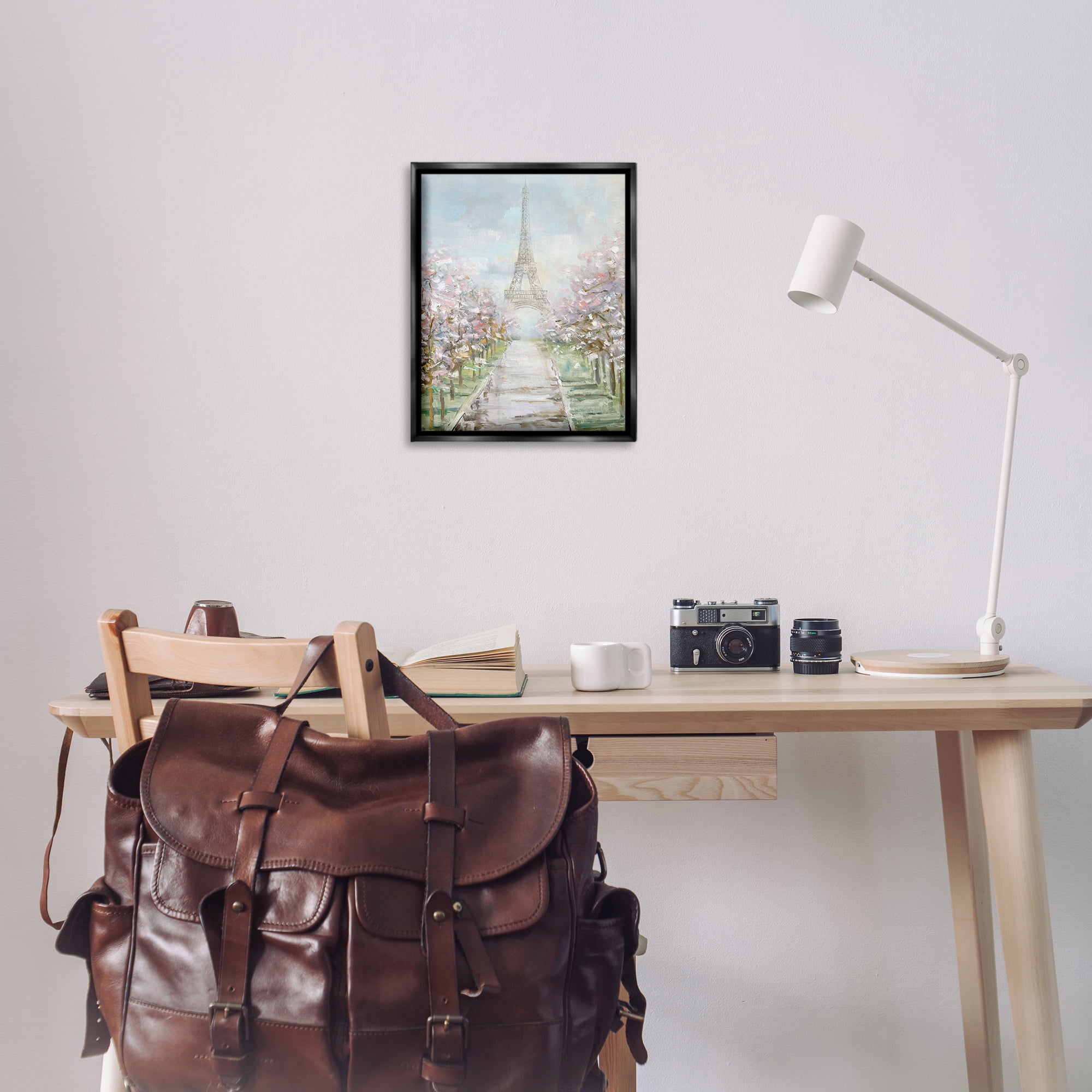 Stupell Industries Eiffel Tower & Tree Grove Scenic & Cityscapes Painting Black Floater Framed Canvas Art Print Wall Art, 17 x 21