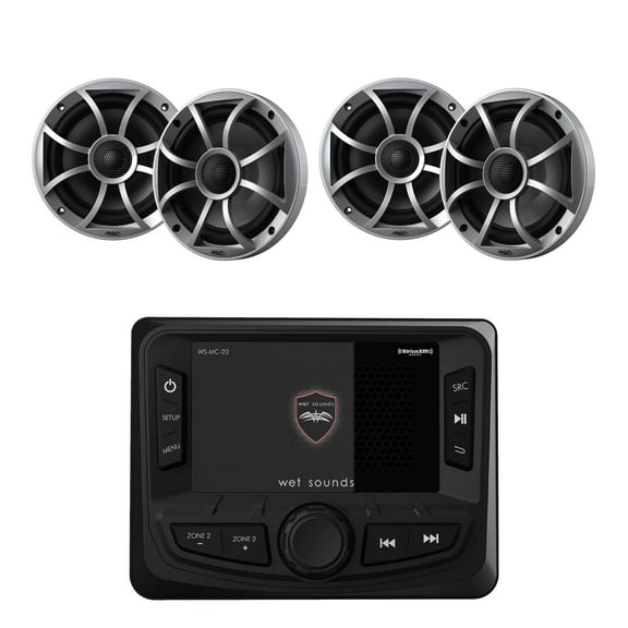 Wet Sounds WS-MC-20 Marine Radio with 2 Pairs Wet Sounds RECON 6-S Recon Series 6.5" 60-Watt RMS Coaxial Speakers With Silver XS Grille And Cone (Pair)