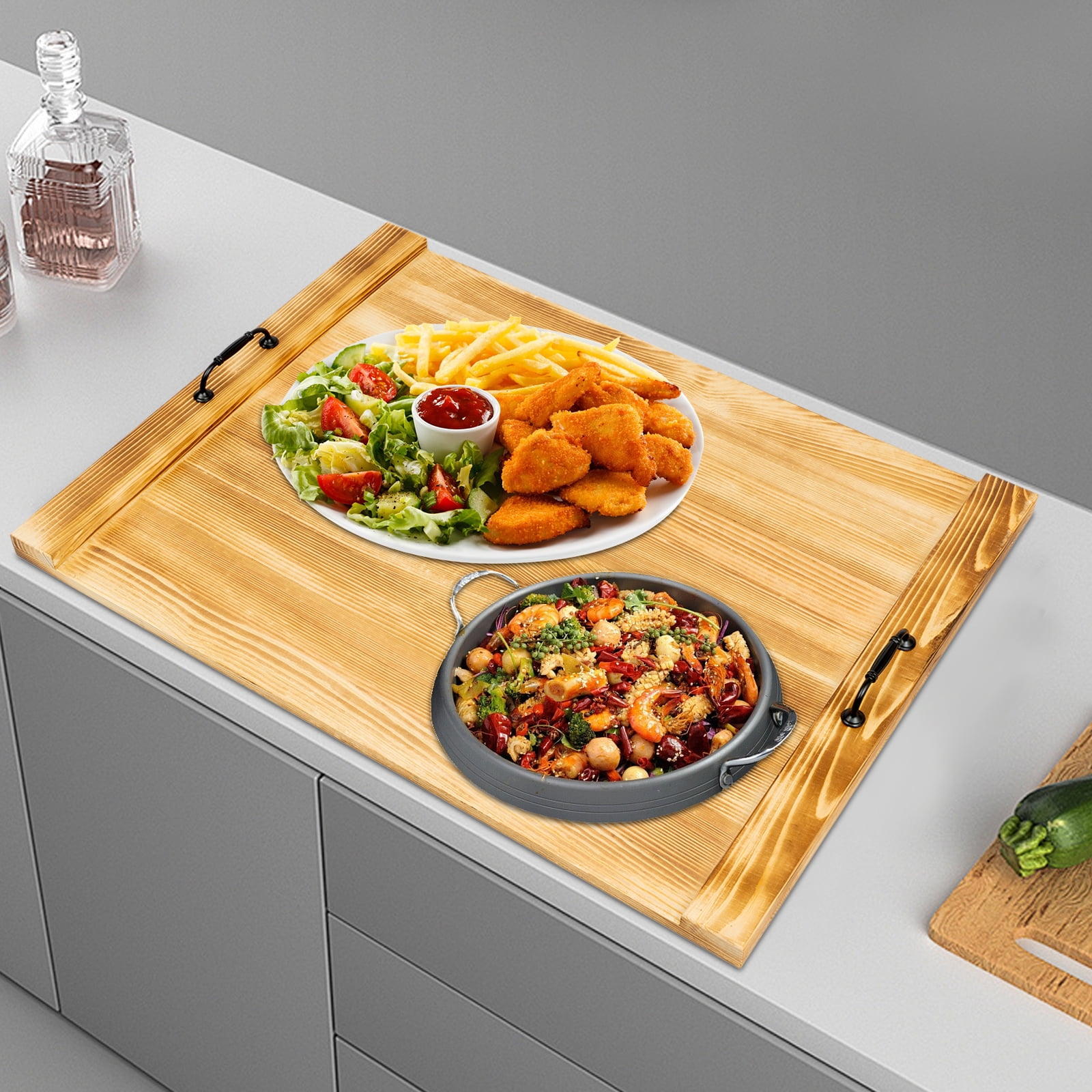 30*22 in Wood Stove-top Cover with Handles Wood Tray For Home Restaurants Bars Coffee Houses
