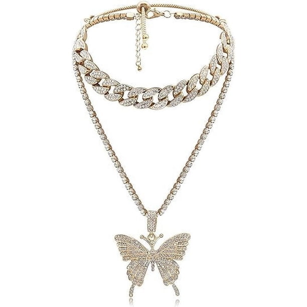 Collar para mujer, gargantilla de cristal dorado de Hip Hop, cadena con diamantes de imitación brillantes, accesorio de moda para niñas