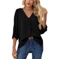 thumbnail image 1 of Camisa de gasa plisada, blusas de gasa con mangas enrolladas para mujer, blusa de gasa de Color puro, eleva tu experiencia, 1 of 6