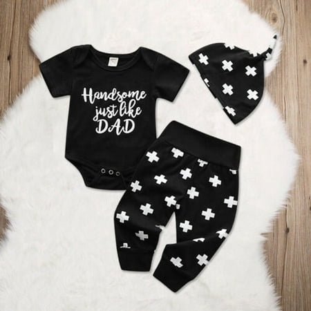 Newborn 3 6 12 18 Months Romper Suit Baby Boy girl Unisex Tops+Pants Hat Outfits