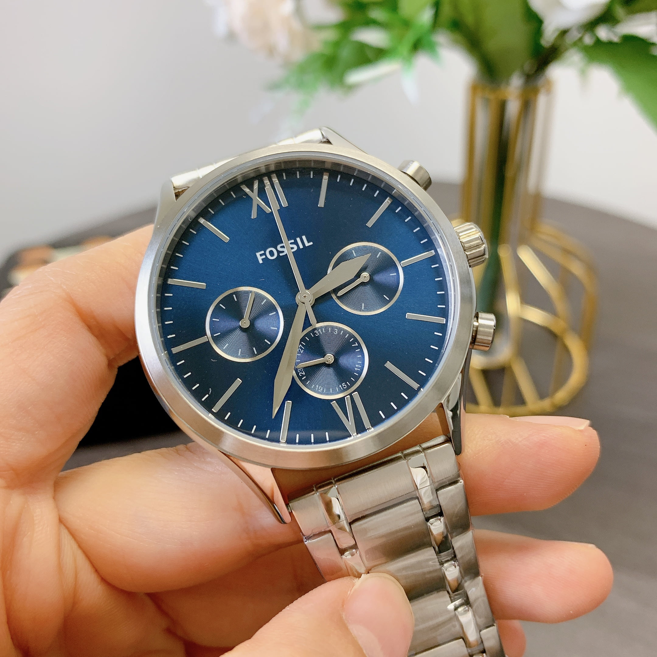 Fossil Riley Women s Wristwatch Multifunction Rose Gold Tone Stainless Steel 45 Stone Topring ES2811 Walmart