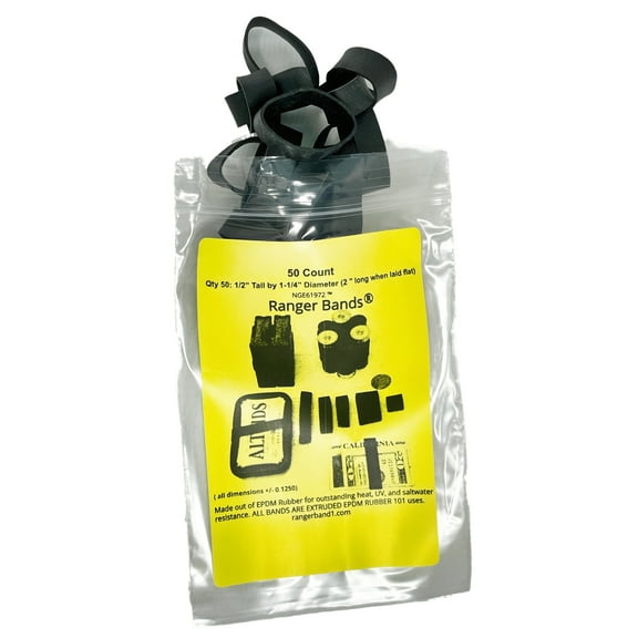 Ranger Bands®  Medium 50 Count Extra Stretch Made from Black EPDM Rubber Made in the USA