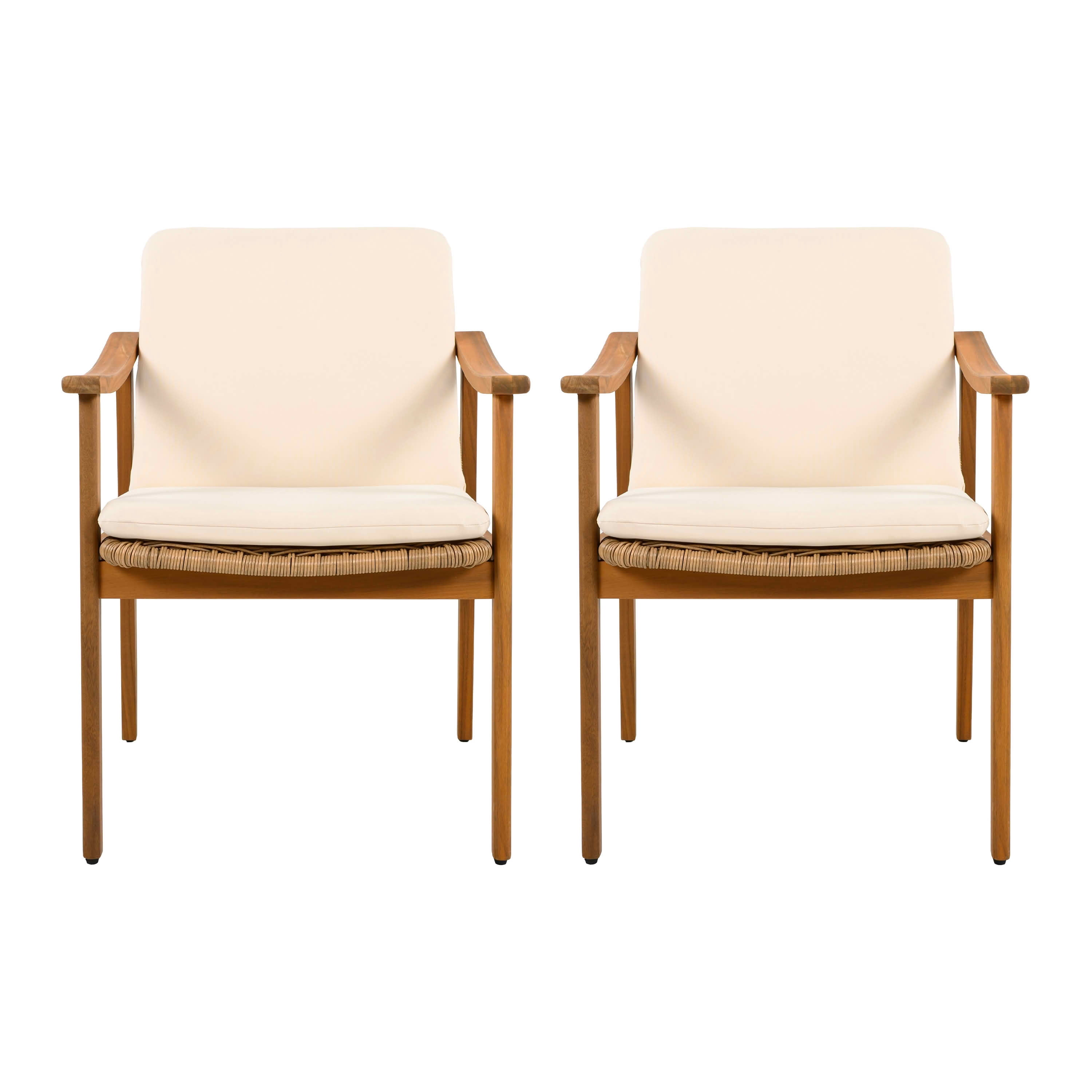 MAYEERTY Set of 2 Patio Acacia Wood Outdoor Chairs with PE Wicker & Waterproof Cushion 400lbs Capacity