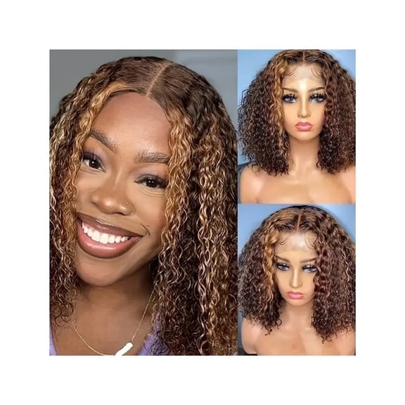 Deep Wave Wig P4/27 Highlight Bob Wig Human Hair T Part Transparent Lace Front Wig for Women