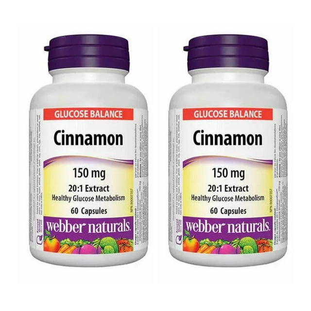 Webber Naturals Cinnamon 20:1 Extract 150 mg - 2 x 60 Capsules | Blood Sugar Support