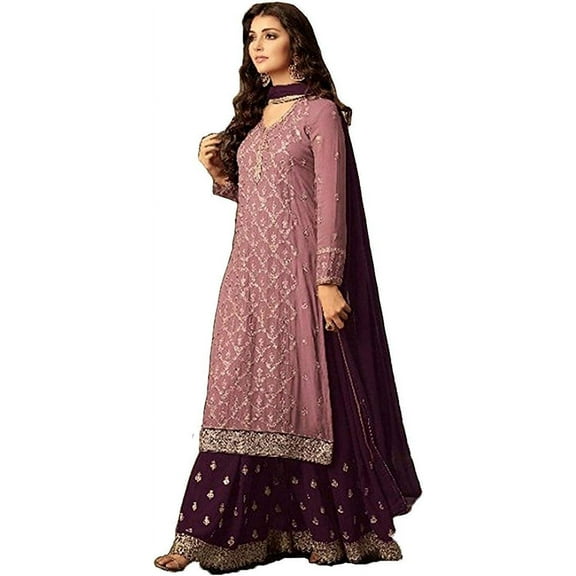 Special Traditional Wear Pakistani Indian Designer Salwar Kameez Sharara Plazzo Dress ( Pink, XS - 36 )