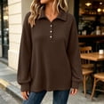 thumbnail image 6 of Womens Waffle Knit Long Sleeve Collared Golf Shirt Oversized Pullover Slouchy Sweatshirt Casual Fall Clothing for Daily Wear Travel, Brown, XL, 6 of 9