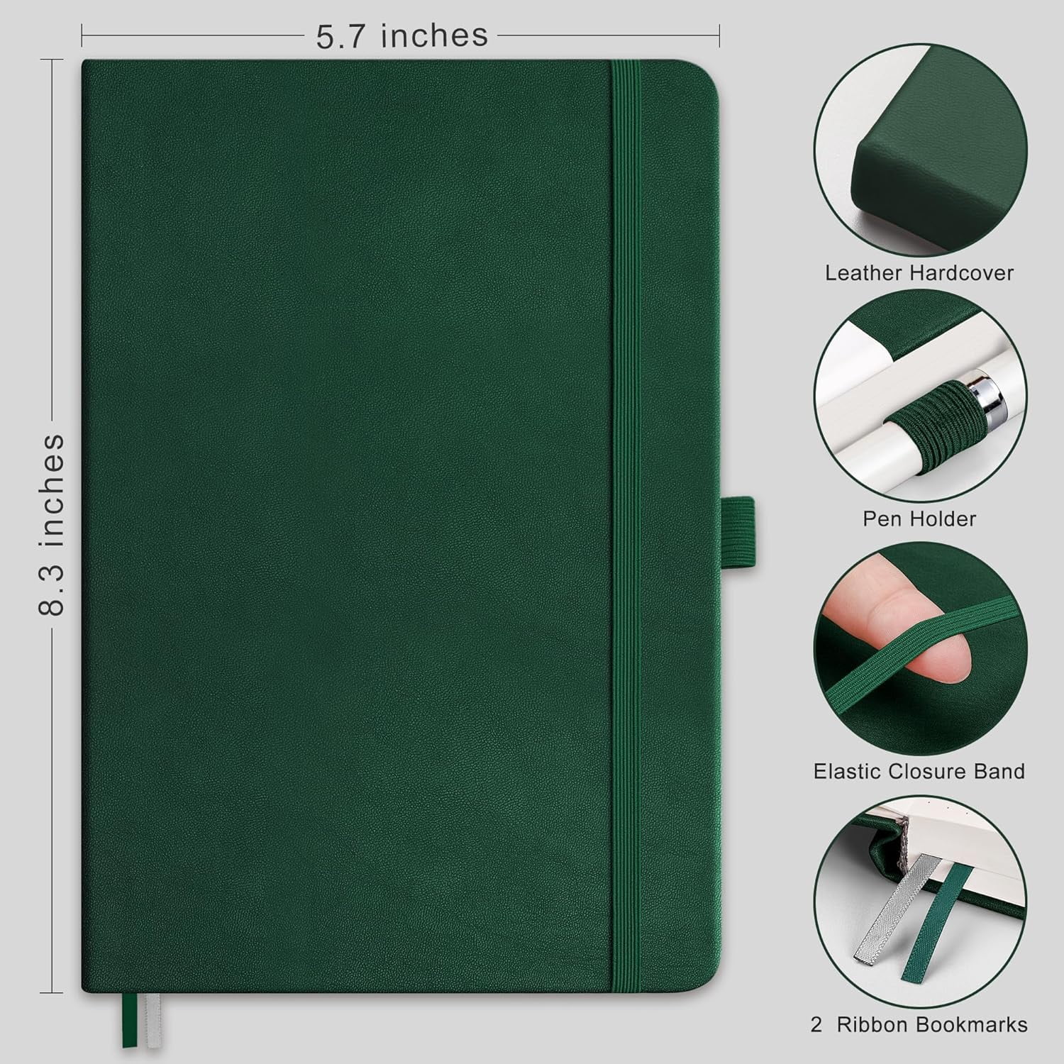 Blank Journal Notebook, 2-Pack, 192 Pages per Pack, A5 Medium Size (5.7'' x 8.3''), Leather Hardcover, 100 GSM Thick Paper, for Sketching, Drawing, Painting (Black & Dark Green)