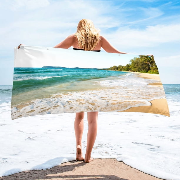Fiudx Toalla de Playa de Microfibra, Superligera y Resistente a La Arena, de Secado Rápido, Compacta y Fácil de Transportar, Multiusos para Natación, Yoga y Camping, Tamaño de 76 X 152 Cm, Suave y Ab