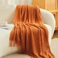 thumbnail image 3 of Fennco Styles Terracotta Knitted Soft Fringe Throw Blanket 50" x 60" – Cozy Textured Decorative Sofa & Bed Throw, Warm Lightweight Boho Blanket for Living Room, Bedroom, Home Décor, 3 of 3