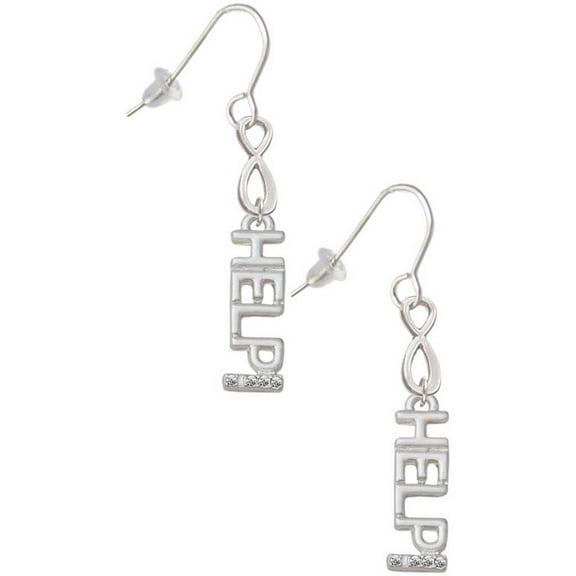 Delight Jewelry Silvertone Small Crystal HELP! Silver tone Infinity French Earrings