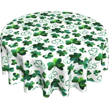 

St. Patricks Day Round Tablecloth 60 Inch Spring Lucky Shamrocks Decoration Table Cloths Polyester Fabric Green Clover Table Cover for Home Indoor Dinning/Outdoor Party