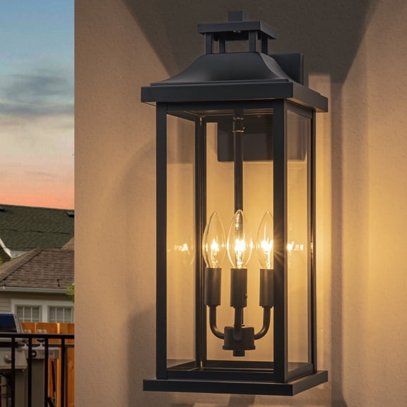 C Cattleya 19.5inch 3-Light Matte Black Outdoor Wall Lantern with Clear Tempered Glass