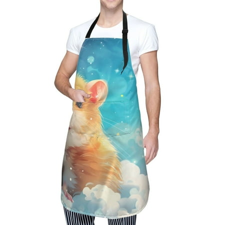 

Kdxio Cloud Cute Hamster Apron with Pockets Adjustable Kitchen Aprons for Men Women Waterproof Aprons for Cooking Drawing Crafting Baking Household Cleaning