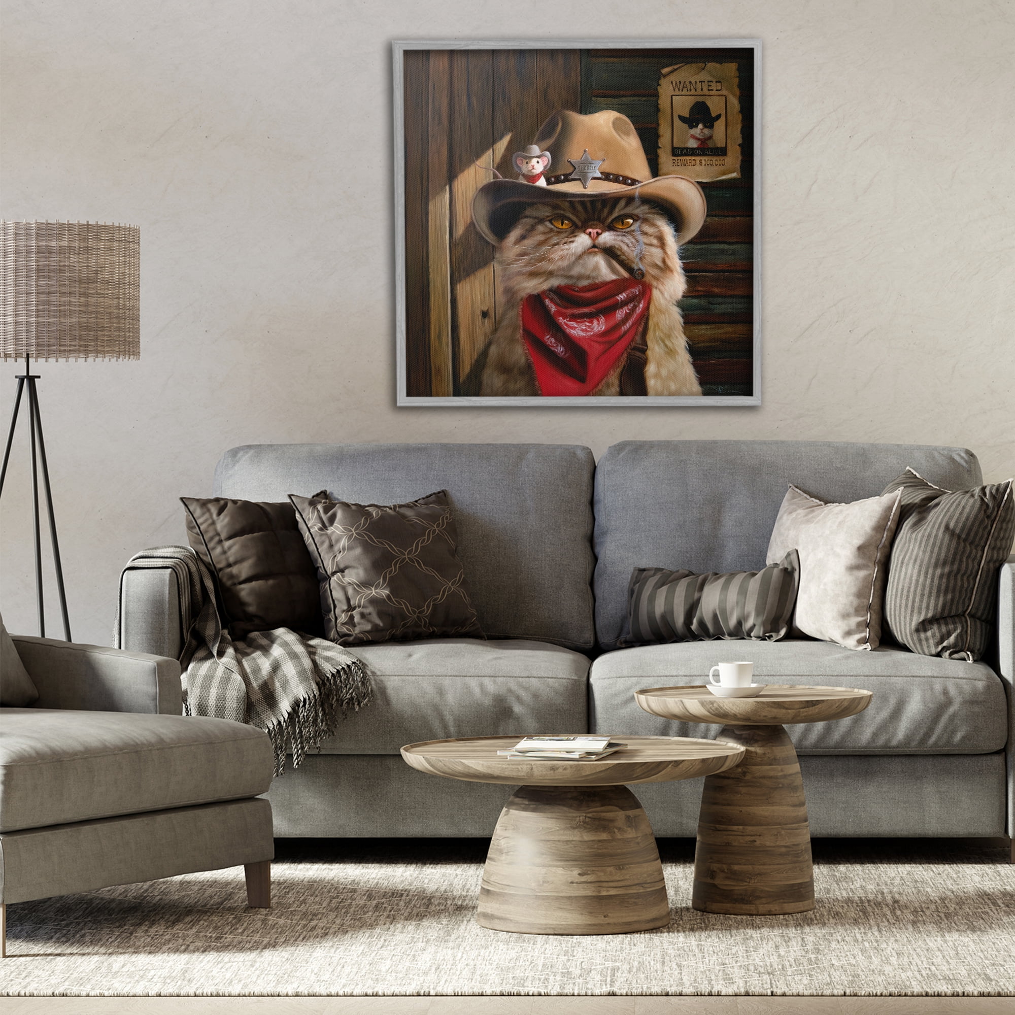 Deputy Purrkins Cat Sheriff Gray Framed Giclee Art, design by Lucia Heffernan