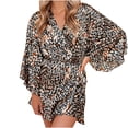 thumbnail image 2 of Womens Soft Pajama Clearance- Bathrobes Silk Satin Sexy Printed Leopard Plus Size Robe Sleepwear Brown Size M, 2 of 9