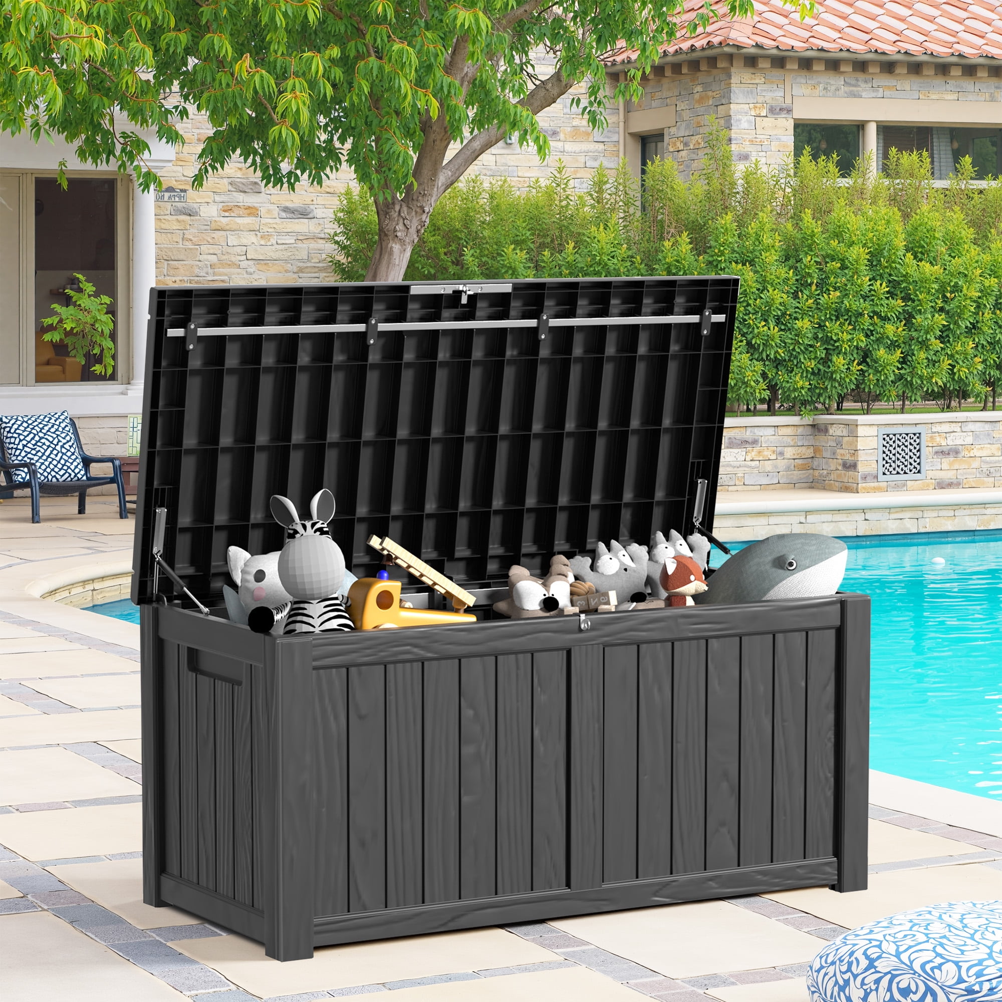 MAYEERTY 120 Gallon Outdoor Deck Box, Large Capacity Storage Box for Patio Furniture Cushions, Pillow Outdoor Indoor, Black