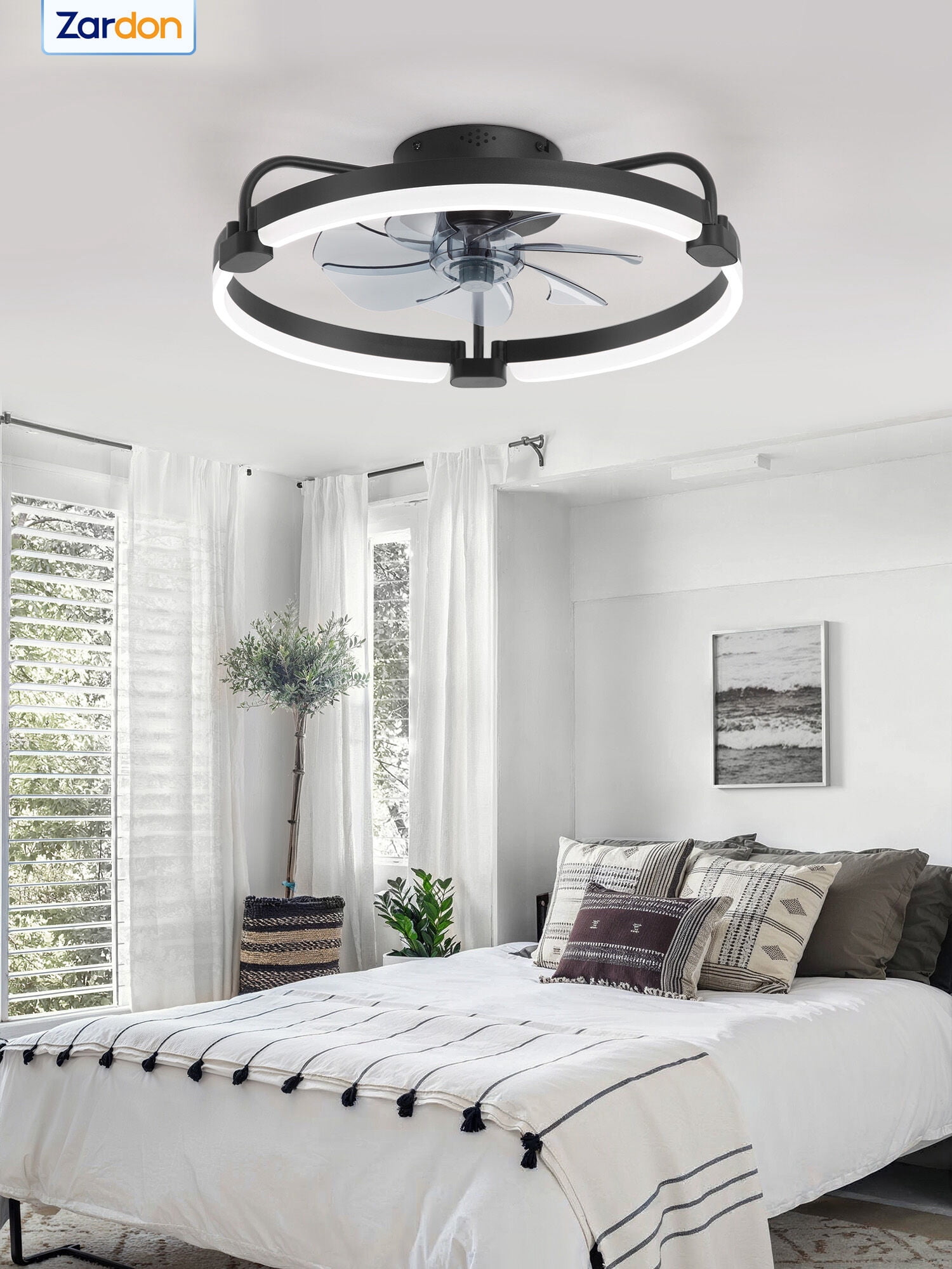 Zardon 20'' Ceiling Fans with Lights and Remote, Modern Flush Mount ,Dimmable LED Fan Light, for Bedroom, Black
